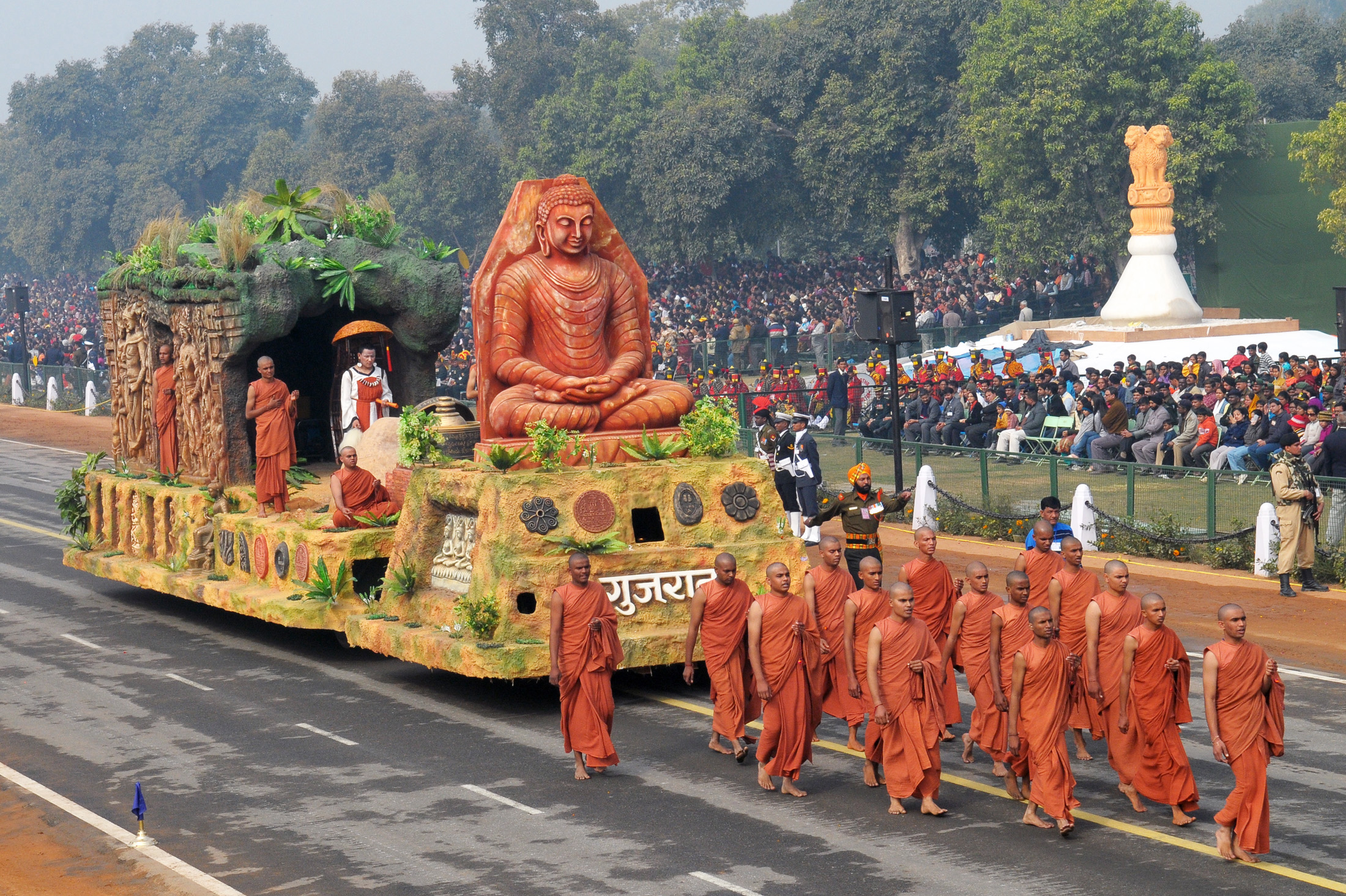 The Gujarat tableau passes through the Rajpath during the full dress rehearsal for the Republic Day Parade-2011, in New Delhi on January 23, 2011.